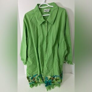 JUNONIA 4X Lime Linen Tropical Fringe Tunic | Boho Resort